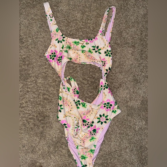 Aerie Real Good Paisley Scoop Neck Cheeky Swimsuit Size Medium - Picture 2 of 6